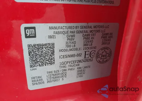 2021 Chevrolet Silverado 1500 4Wd Short Bed Custom Trail Boss/4Wd Standard Bed Custom Trail Boss из США, поврежденный, VIN 1GCPYCEF2MZ428353